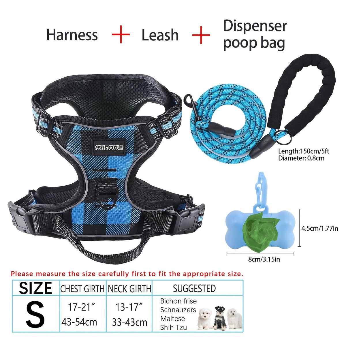 Ensemble harnais et laisse pour chien 4 pièces, gilet réfléchissant en Oxford anti-traction et anti-étranglement avec laisse, distributeur de sacs à déjections et poignée de contrôle facile, pour chiens moyens et grands, dressage et promenade en extérieur