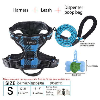 Ensemble harnais et laisse pour chien 4 pièces, gilet réfléchissant en Oxford anti-traction et anti-étranglement avec laisse, distributeur de sacs à déjections et poignée de contrôle facile, pour chiens moyens et grands, dressage et promenade en extérieur