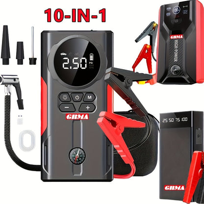 Démarreur de batterie portable pour voiture 2000 A – Booster sans fil 12 V pour démarrage rapide de moteurs essence (8,0 L) et diesel (6,5 L) avec entrée/sortie USB, lampe d'urgence LED – Accessoire auto et outil d'urgence