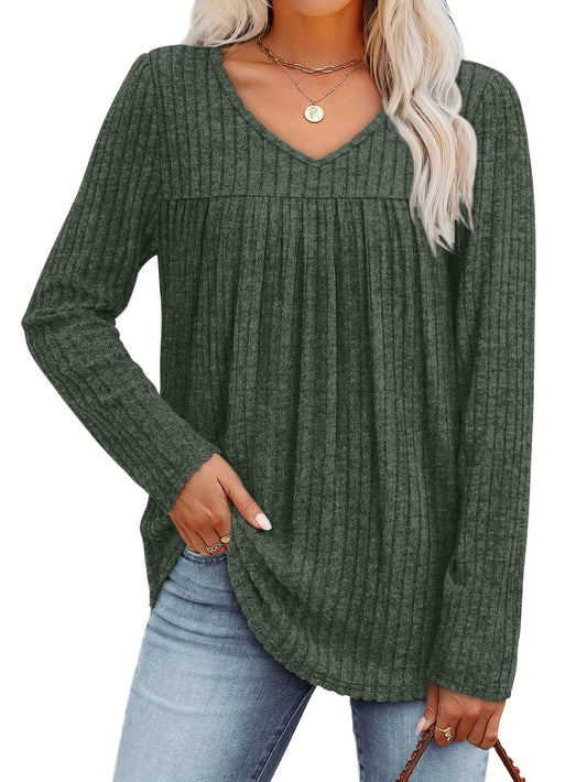 Haut-pull à manches longues et col en V pour femme – Chemisier décontracté et léger à pli frontal, chemise élégante et ample, plusieurs couleurs, tailles S à XXL
