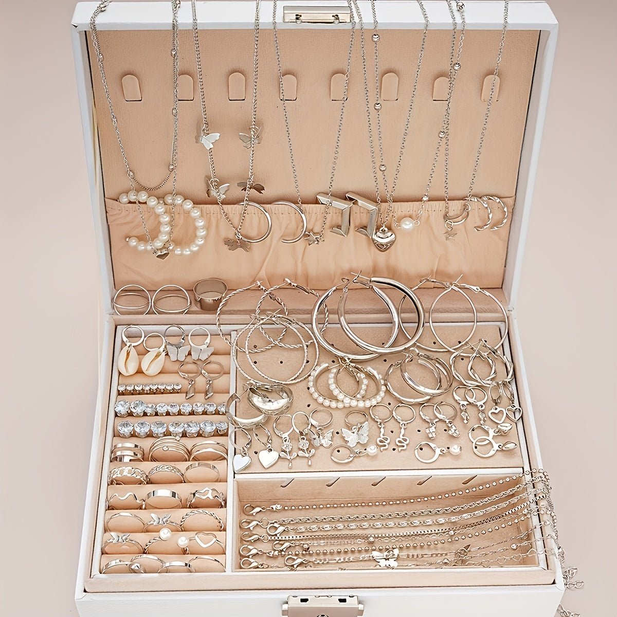 Ensemble de bijoux pour femme 108 pièces, collier, bracelet, bracelet de cheville, bague et boucles d'oreilles vintage avec papillon, cœur et strass, chaînes multicouches, bijoux fantaisie argentés, cadeau pour elle