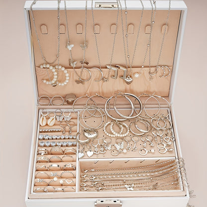 Ensemble de bijoux pour femme 108 pièces, collier, bracelet, bracelet de cheville, bague et boucles d'oreilles vintage avec papillon, cœur et strass, chaînes multicouches, bijoux fantaisie argentés, cadeau pour elle