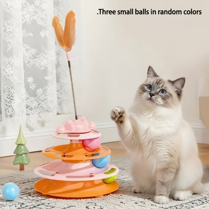 Jouet interactif rotatif pour chat avec plume et balle – Distraction anti-ennui pour chatons et chats, design rotatif, jeu d'intérieur amusant, cadeau idéal pour les amoureux des chats