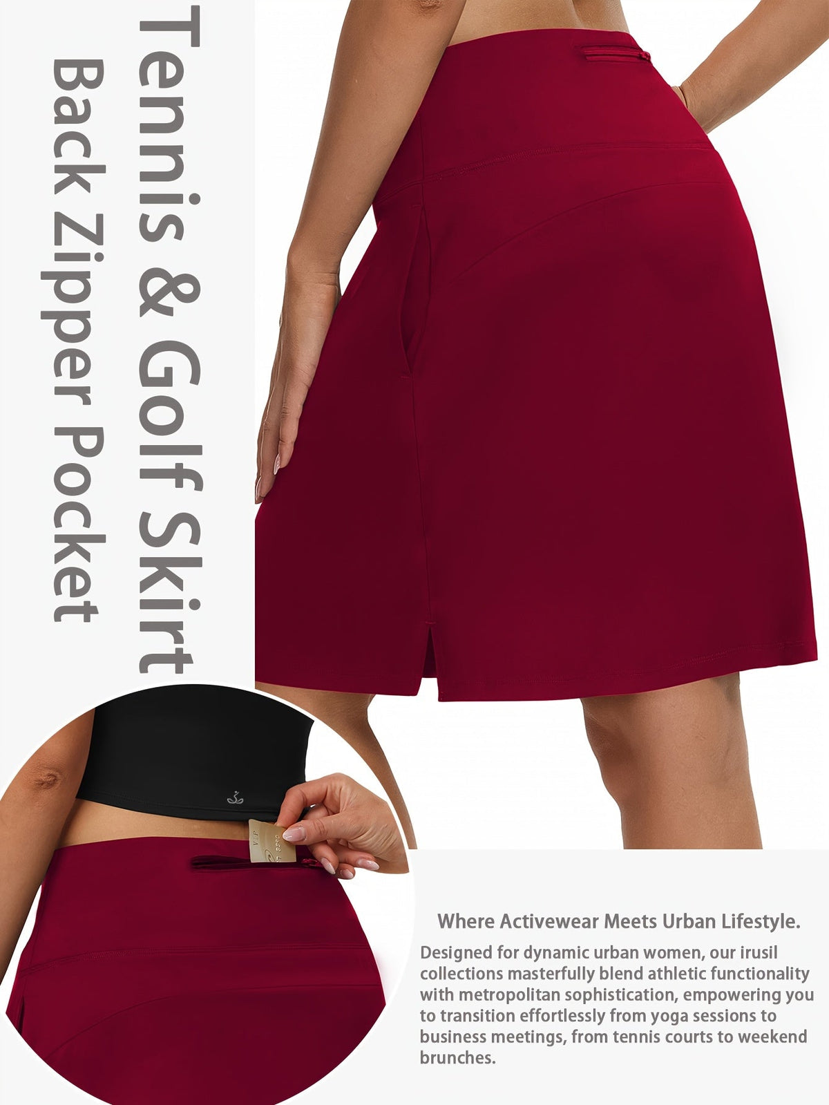 Jupe-short pour femme, longueur genou, 50 cm, avec 5 poches – Jupe de sport taille haute avec short intégré pour le tennis, le golf et le pickleball, jupe-short longue de sport, tailles S-XXL, coloris variés