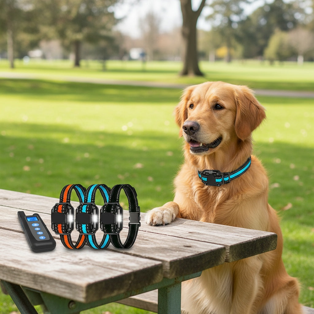 Collier de dressage pour chien avec télécommande – Modes vibration et son, sangle en nylon réglable pour chiens de petite à grande taille, 1 télécommande pour contrôler 1, 2 ou 3 chiens