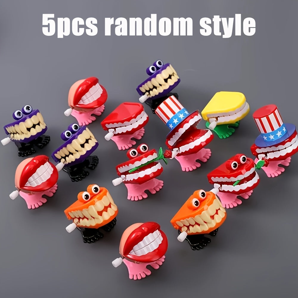 Lot de 5 jouets à remonter « dents marcheuses » avec yeux et pieds rigolos, cadeau fantaisie pour Halloween, Noël ou décoration de bureau – Style et couleur aléatoires