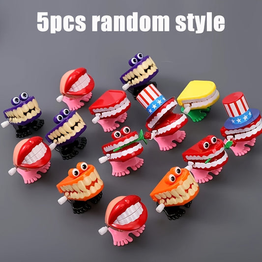 Lot de 5 jouets à remonter « dents marcheuses » avec yeux et pieds rigolos, cadeau fantaisie pour Halloween, Noël ou décoration de bureau – Style et couleur aléatoires