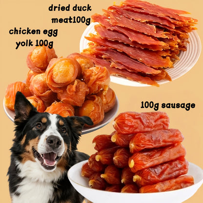Friandises riches en protéines pour chiens : lamelles de poulet et de canard, sans céréales, récompenses de dressage, saucisses, santé dentaire, faible en gras, facilement digestibles, races moyennes et grandes, coffret cadeau, assortiments multi-saveurs