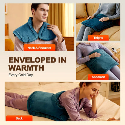 Coussin chauffant au graphène pour le cou, les épaules et le dos – 130 W, chaleur profonde, lesté, 56 cm x 46 cm, 6 réglages, minuterie d'arrêt automatique, coussin électrique lavable en machine