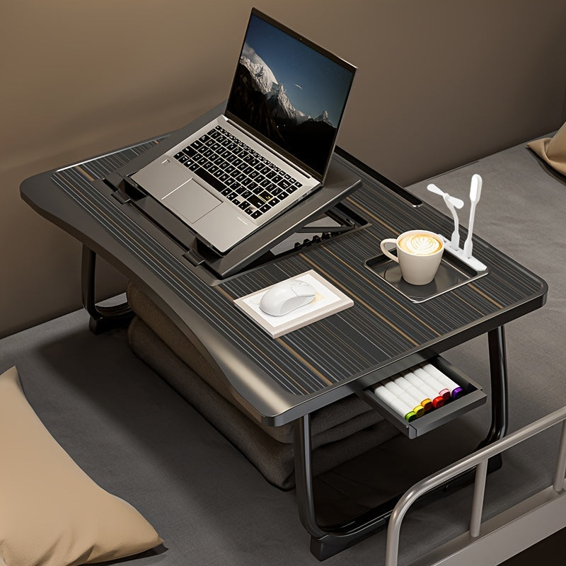 Bureau pour ordinateur portable pliable pour lit et canapé avec porte-gobelet, support pour téléphone, tiroir et port USB, plateau de petit-déjeuner pour travail et films – 6 styles