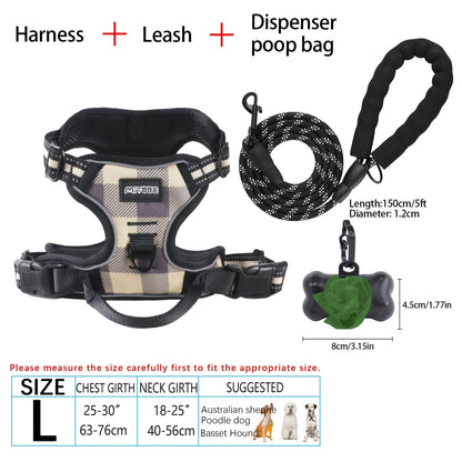 Ensemble harnais et laisse pour chien 4 pièces, gilet réfléchissant en Oxford anti-traction et anti-étranglement avec laisse, distributeur de sacs à déjections et poignée de contrôle facile, pour chiens moyens et grands, dressage et promenade en extérieur