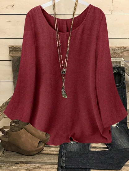 Women's Flared Long Sleeve Crew Neck Solid Shirt Casual Western Blouse Top S-XXL Multiple Colors