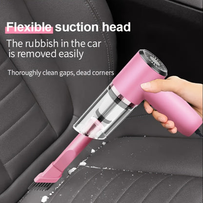 Aspirateur de voiture portable 12 V, aspirateur filaire puissant pour poils d'animaux et poussière, moteur silencieux, kit d'accessoires inclus, design compact pour le nettoyage intérieur de voiture – Rose