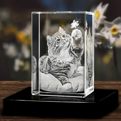 Ornement en cristal personnalisé avec photo d'animal de compagnie gravée au laser 3D - Souvenir photo personnalisé pour chien et chat, cadeau commémoratif en cristal pour les fêtes, anniversaires et Noël, 3 formes (octogone/cube/losange)