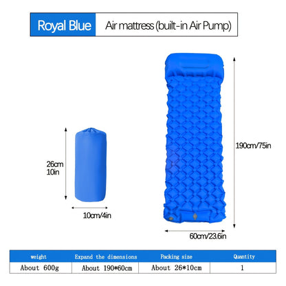 Matelas de couchage autogonflant ultraléger en nylon TPU, pompe intégrée, options une ou deux places, matelas de camping compact et portable pour le camping, la randonnée, le sac à dos, les voyages et les pique-niques, orange et bleu