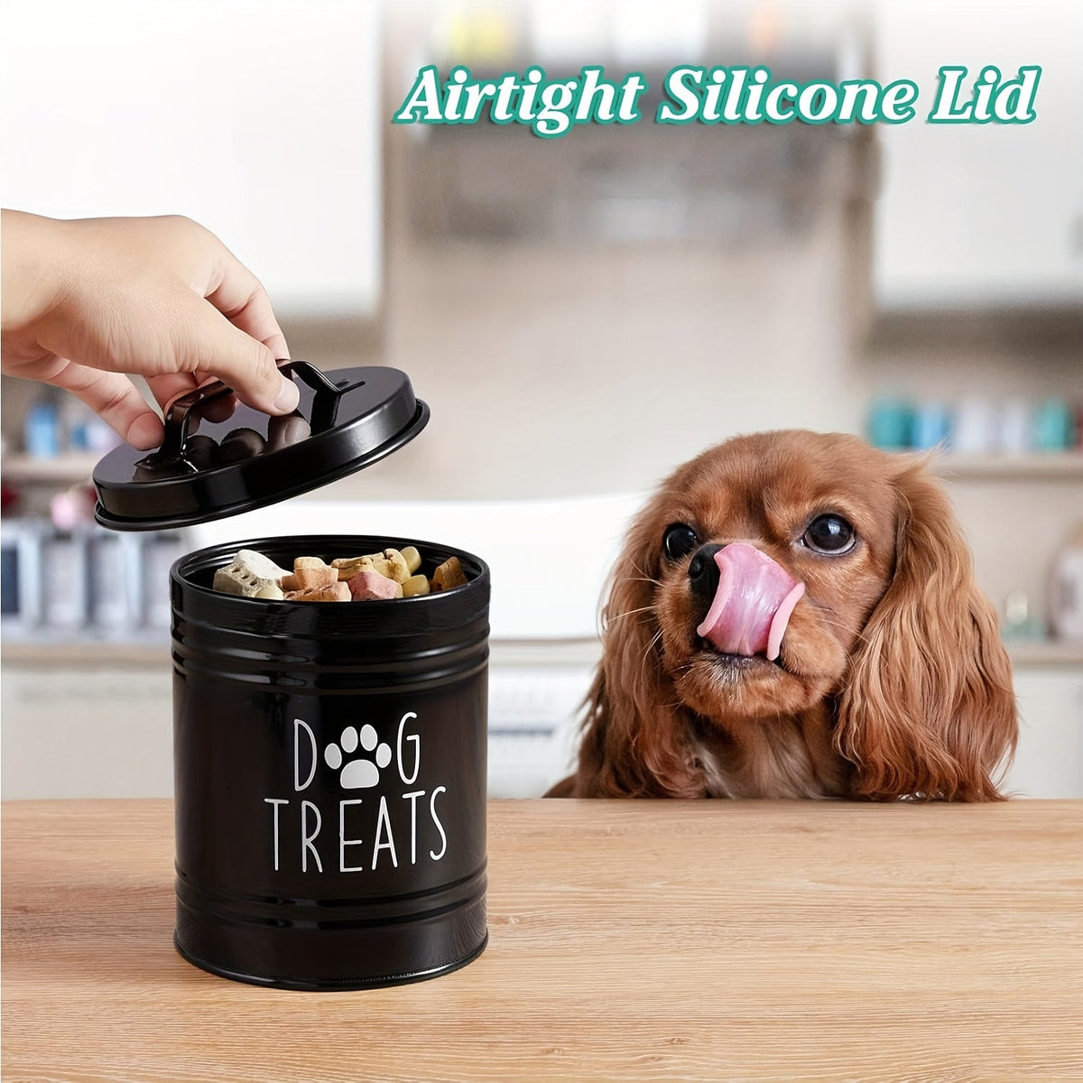 Récipient de stockage pour nourriture pour animaux avec couvercle - Seau à croquettes en fer étanche à l'humidité style ferme rustique, boîte de conservation hermétique pour chiens et chats, organisateur de cuisine noir et blanc, idée cadeau