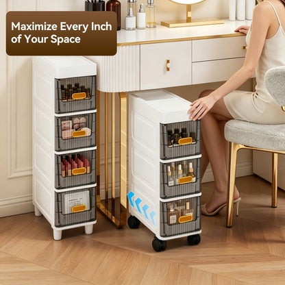 Meuble de rangement fin à roulettes avec tiroirs, organisateur en PP imperméable à 3, 4, 5 ou 6 niveaux pour salle de bain, cuisine, chambre, petits espaces – Tour de rangement étroite