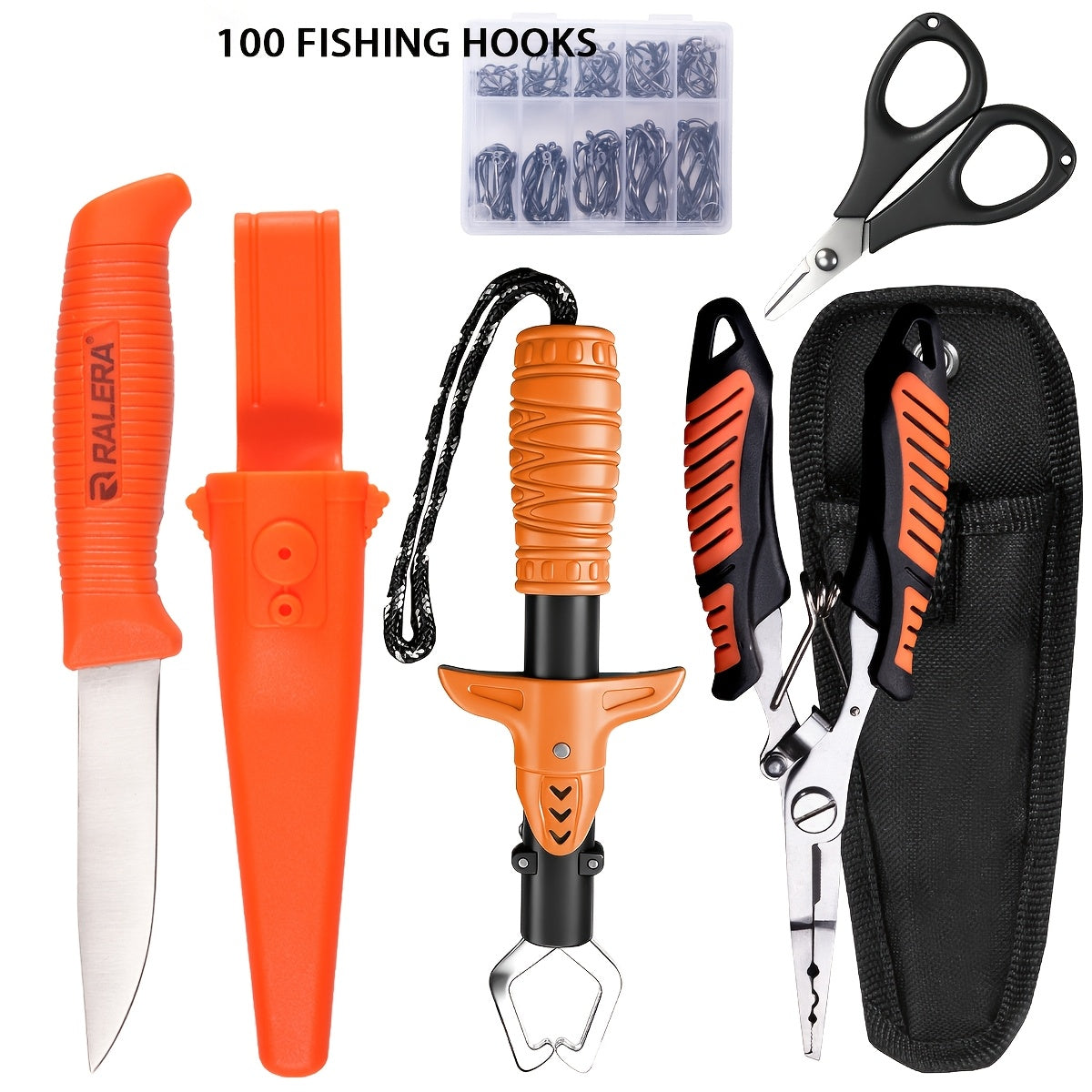 Ensemble de couteaux de pêche 7/23/104/107 pièces – Couteaux à fileter, à désosser et à vider en acier inoxydable avec coupe-fil, kit d'outils de découpe et de sculpture pour le camping, cadeau idéal pour les pêcheurs