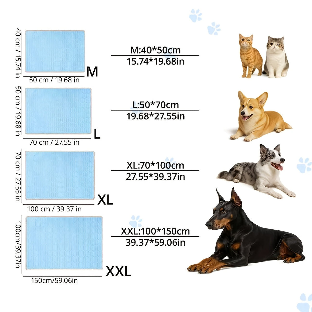 Tapis rafraîchissant pour animaux été 2026 – Coussin de couchage absorbant et effet frais pour chiens et chats, maintient les animaux au frais tout l'été, 3 tailles M/L/XL pour petits, moyens et grands animaux (bleu)