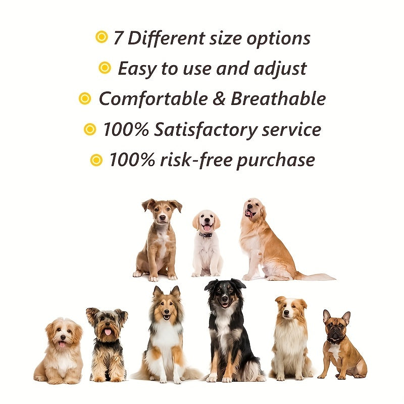 Lot de 7 muselières réglables pour chien – Masque respirant en filet anti-morsure et anti-aboiement pour petits, moyens et grands chiens, ouverture frontale, facile à mâcher, adapté pour boire