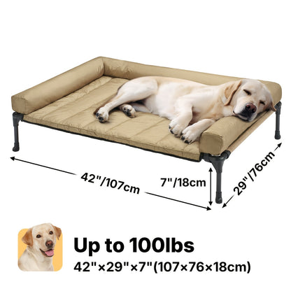 Lit surélevé rafraîchissant pour chien avec matelas amovible – Canapé pour chien surélevé avec rebords, filet respirant et pieds antidérapants pour une utilisation en intérieur et en extérieur