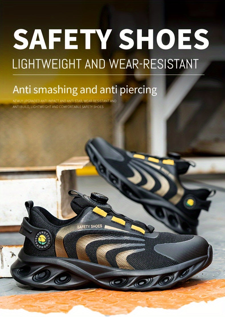 Chaussures de sécurité à embout d'acier pour hommes, largeur large, anti-perforation avec boucle rotative – Bottes de travail antidérapantes et rembourrées pour la construction, l'industrie et l'entrepôt, tailles US 6,5–13,5