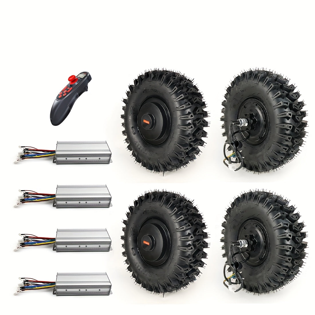 Kit de conversion de kart électrique 4 roues motrices – 4 moteurs-roues brushless de 15" et 500 W avec télécommande, compatible 24V/36V/48V, adapté aux karts et trottinettes