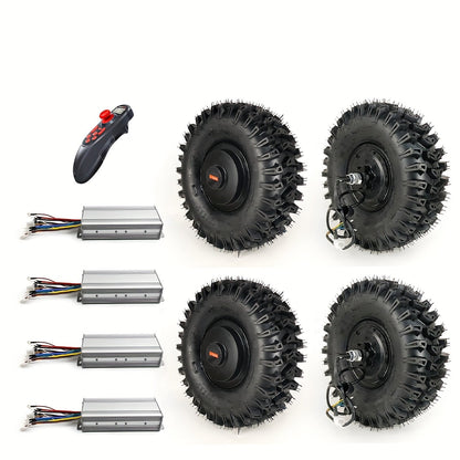 Kit de conversion de kart électrique 4 roues motrices – 4 moteurs-roues brushless de 15" et 500 W avec télécommande, compatible 24V/36V/48V, adapté aux karts et trottinettes