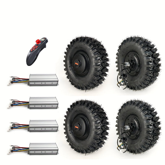 4WD Electric Go-Kart Conversion Kit – 4x 15" 500W Brushless Hub Motors with Remote Control, 24V/36V/48V Compatible, Fits Karts & Scooters