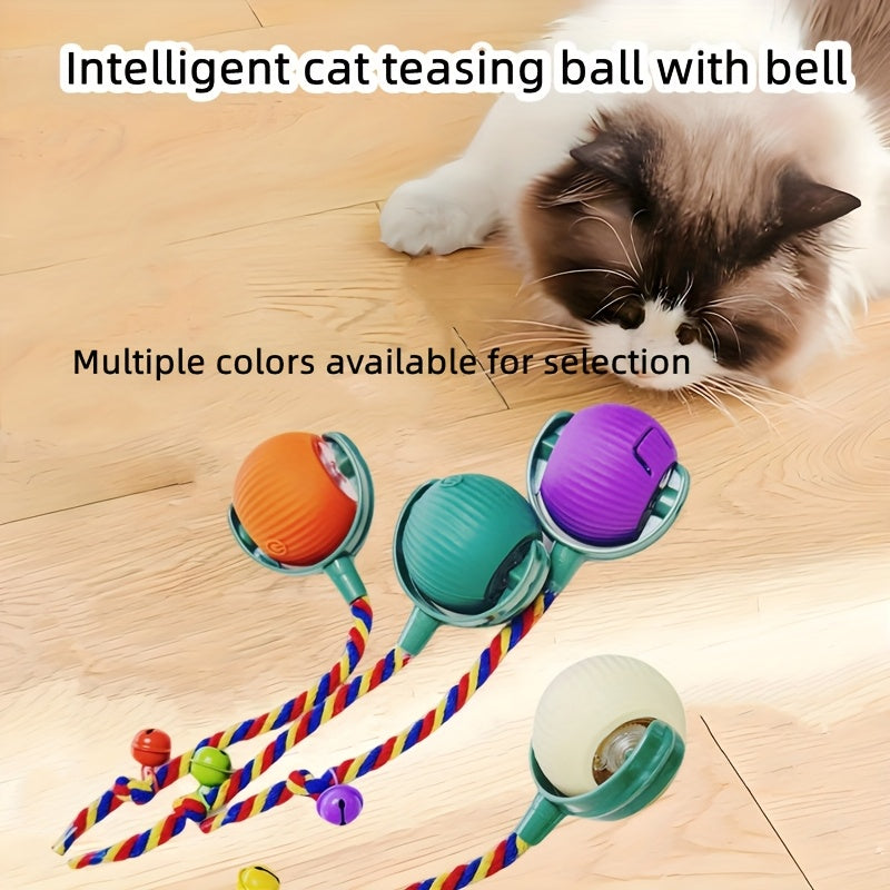 Balle jouet automatique rechargeable pour chat avec grelot et queue colorée – Jouet électrique intelligent anti-ennui pour chats et chiens, jouet interactif auto-mobile, jeu d'intérieur amusant pour chatons et chiots