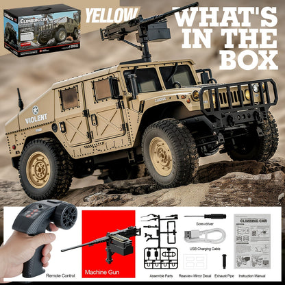Véhicule militaire tout-terrain radiocommandé à échelle réelle C8835 pour adultes - Transmission proportionnelle, vitesse variable, franchissement, éclairage LED multi-modes, 5 portes ouvrantes, accessoires de mitrailleuse et treuil en option