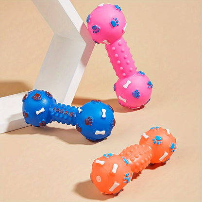 Squeaky Dumbbell Dog Toy – Interactive Rubber Chew Toy for Puppies & Dogs, Training Squeaker Toy for All Breeds, Durable Fetch & Bite Toy in Random Colors