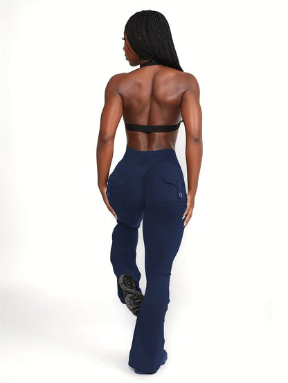 Lot de 3 pantalons évasés taille haute pour femmes – Leggings cargo de sport décontractés, gainants, galbants et séchage rapide, coupe longue, noir, gris, vert