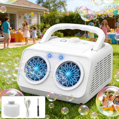 Machine à bulles automatique améliorée, conception épaissie à 2 ventilateurs, plus de 20 000 bulles par minute, sur secteur ou sur piles, souffleur de bulles portable pour intérieur et extérieur pour fêtes d'anniversaire, mariages, enfants, blanc noir