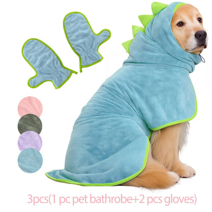 Peignoir de bain en microfibre pour chiens et chats avec gants de séchage - Peignoir ultra-doux à séchage rapide, serviette ajustable pour temps froid, plage et piscine (1 peignoir + 2 gants)