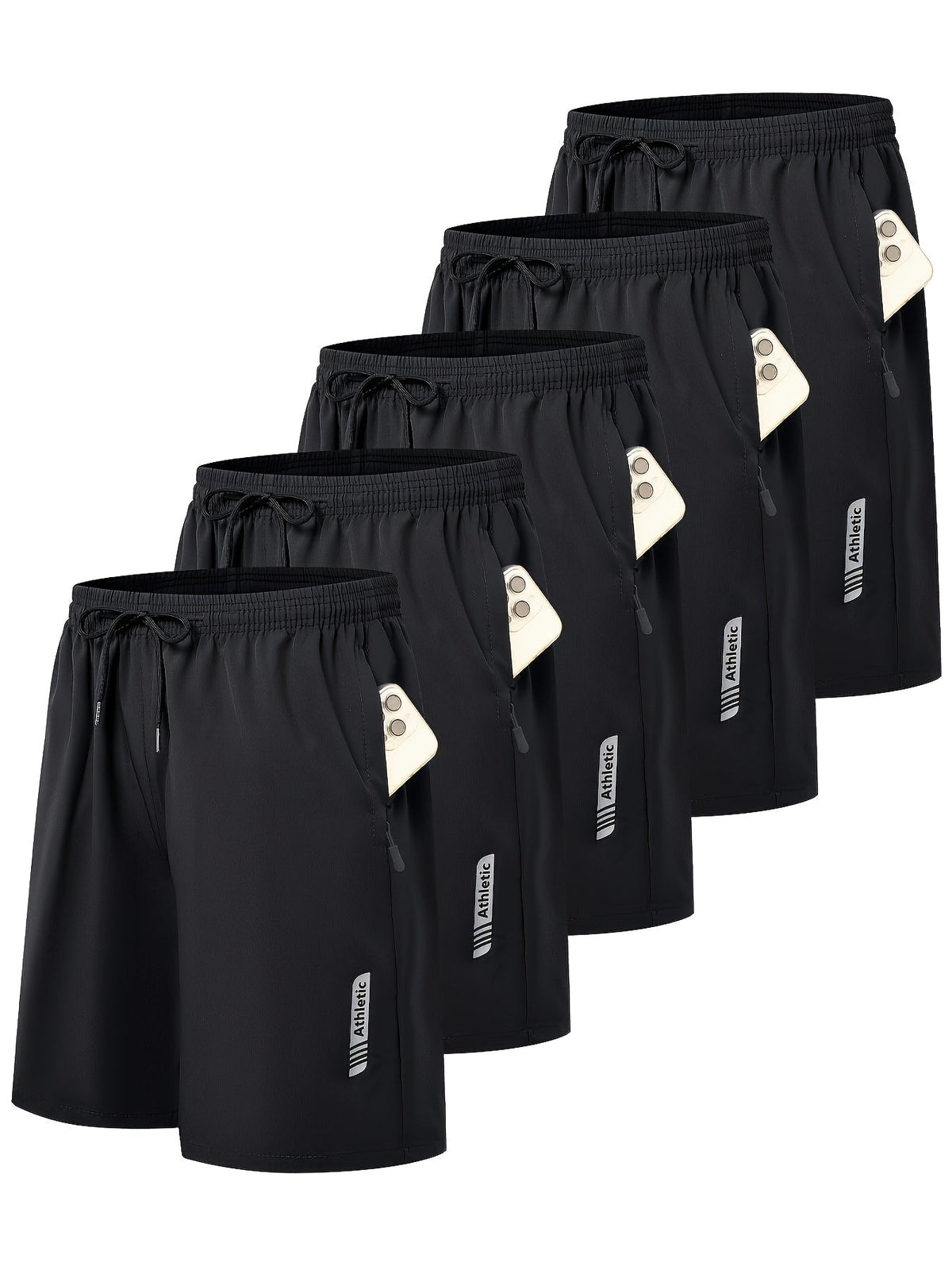 Lot de 5 shorts de sport pour homme – Shorts de gym et de basketball à séchage rapide avec taille élastique et poche latérale zippée, vêtements de sport légers pour la course, la randonnée et le quotidien