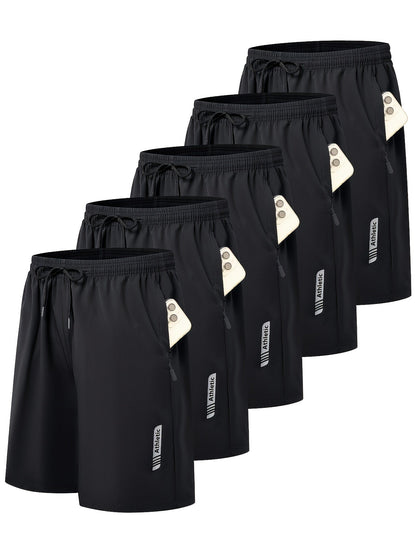 Lot de 5 shorts de sport pour homme – Shorts de gym et de basketball à séchage rapide avec taille élastique et poche latérale zippée, vêtements de sport légers pour la course, la randonnée et le quotidien