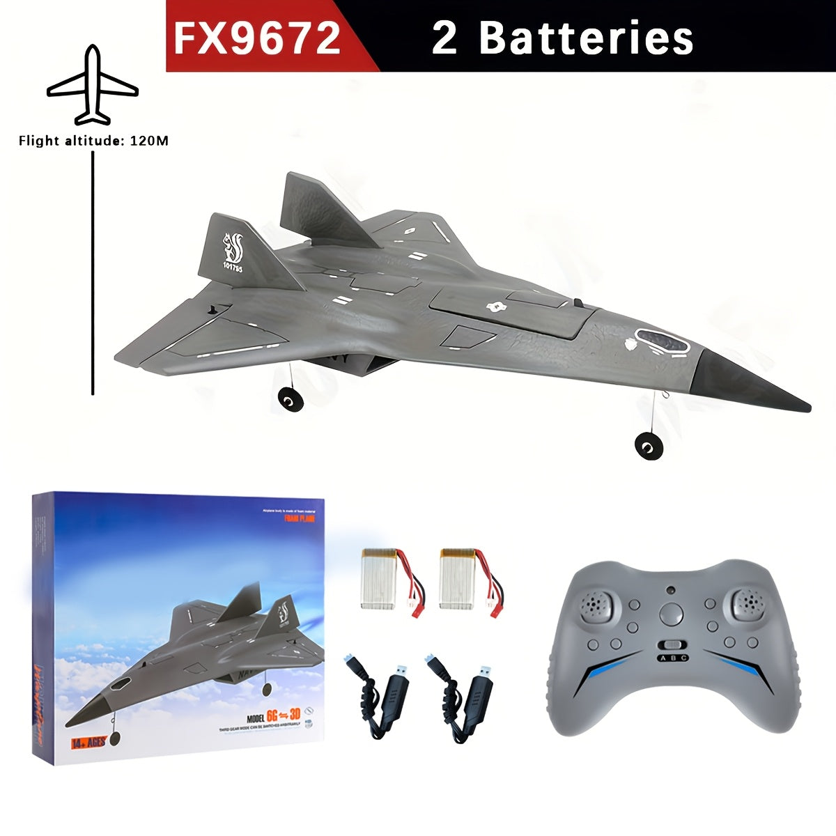 Avion radiocommandé 4 canaux 2,4 GHz pour débutants - Avion à turbine FX9672 avec moteur puissant, corps en mousse EPP, rechargeable par USB, portée de 120 m | Jouet volant pour intérieur et extérieur, cadeau pour garçons et adultes