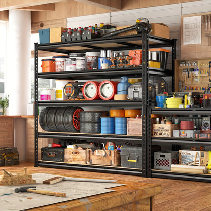 Étagère de rangement robuste en métal à 5 niveaux pour garage, 907 kg (2000 lb) – Étagère de rangement en acier réglable de 152 à 183 cm pour garage, sous-sol, garde-manger, cuisine et entrepôt, assemblage sans outils, noir