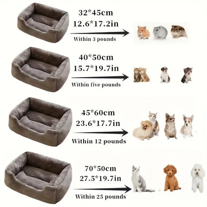 Plush Square Pet Bed for Cats & Dogs – Soft Fluffy Cushioned Mat with Open Edge Design, Easy Clean Polyester, 4 Sizes S/M/L/XL, Indoor Outdoor Use for Cats Small Dogs Rabbits Guinea Pigs