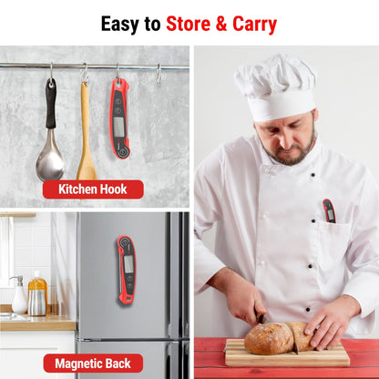 Thermomètre à viande à lecture instantanée avec sonde pliable à détection de mouvement, thermomètre alimentaire numérique pour cuisine, barbecue, fumoir, confiserie et friture, -50°C à 300°C, réponse rapide en 2-3 secondes