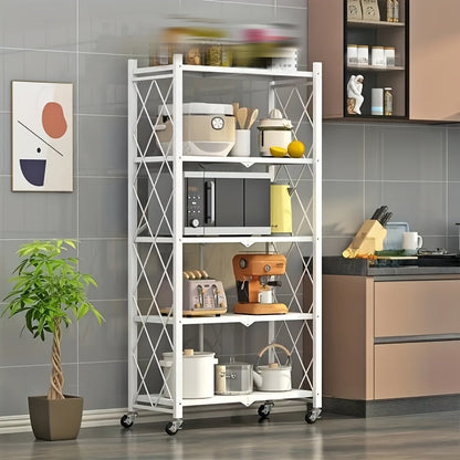 Étagère de rangement sur roulettes – Meuble de rangement mobile à 3, 4 ou 5 niveaux pour bureau et maison, organisateur à étages, montage facile – Noir et blanc
