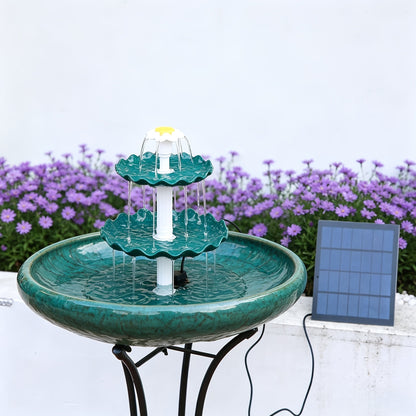 Fontaine à oiseaux solaire à 3 niveaux 3,5 W – Pompe de fontaine solaire pour décoration de jardin ou cour extérieure, sans câblage, vert foncé, bleu clair ou fontaine seule, options à un ou trois niveaux