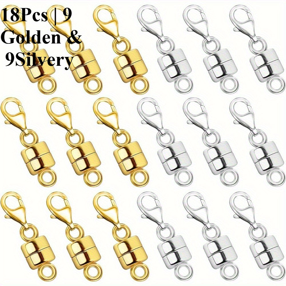 Lot de 18 fermoirs magnétiques pour colliers, or et argent – Convertisseur de fermoir magnétique pour bijoux avec fermoirs mousquetons pour bracelets, colliers et chaînes – Attache de bijoux facile, adaptée aux personnes arthritiques