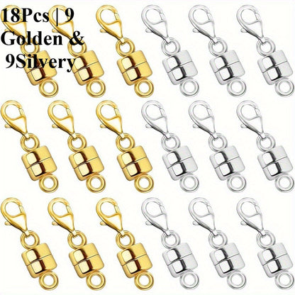 Lot de 18 fermoirs magnétiques pour colliers, or et argent – Convertisseur de fermoir magnétique pour bijoux avec fermoirs mousquetons pour bracelets, colliers et chaînes – Attache de bijoux facile, adaptée aux personnes arthritiques
