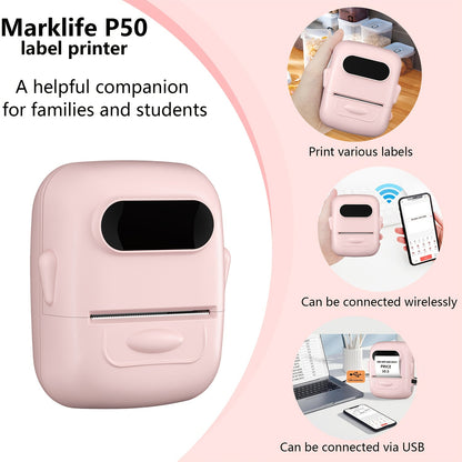 Étiqueteuse thermique sans fil – Aucune encre requise, modèles multiples, imprimante d'étiquettes Bluetooth pour l'organisation du rangement, fournitures de bureau, d'école et de maison, rose, blanc, bleu