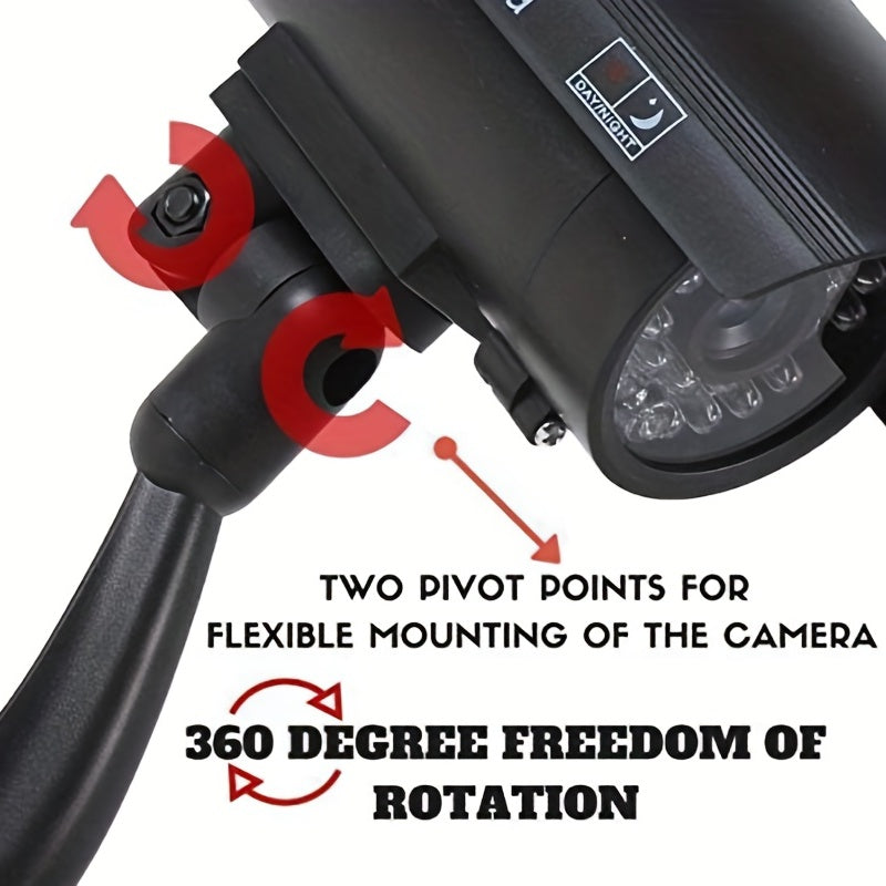 Caméra de surveillance factice – Système de vidéosurveillance simulée, lumières LED réalistes, support réglable et autocollants d'avertissement, caméra leurre de sécurité pour intérieur et extérieur – Lot de 2 ou 4