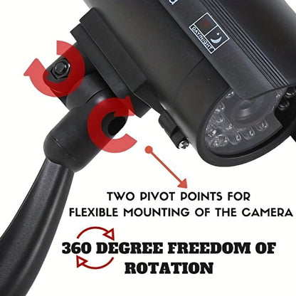 Caméra de surveillance factice – Système de vidéosurveillance simulée, lumières LED réalistes, support réglable et autocollants d'avertissement, caméra leurre de sécurité pour intérieur et extérieur – Lot de 2 ou 4