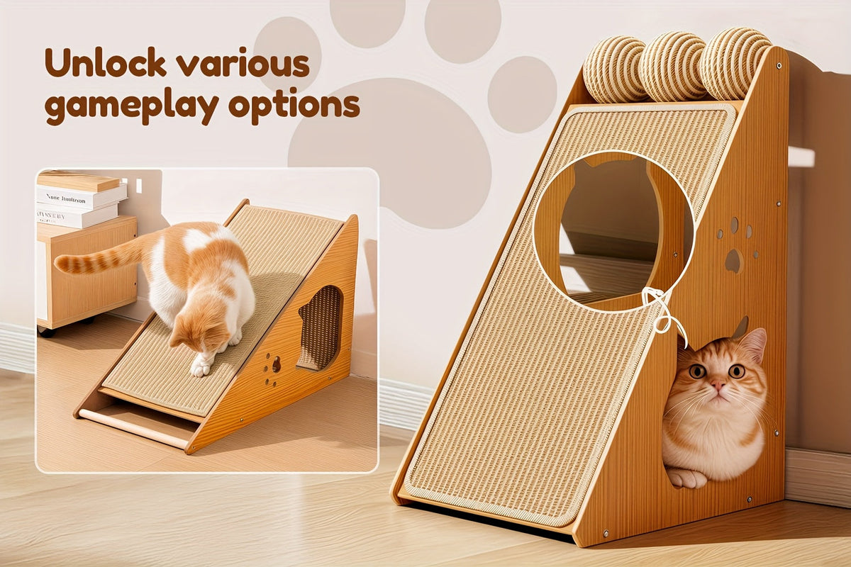 Griffoir pour chat en sisal de 27 pouces – Tapis de griffes multifonctionnel et résistant à l'usure, protège-meubles avec 3 balles de jeu, installation facile, griffoir d'intérieur pour chat