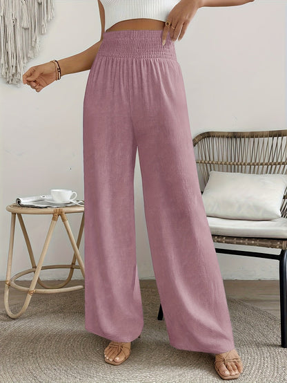 Pantalon élégant taille haute pour femme, couleur unie, matière lisse légèrement extensible - Pantalon décontracté chic, lavable en machine, idéal pour le printemps, l'été, l'automne, le bureau ou le quotidien